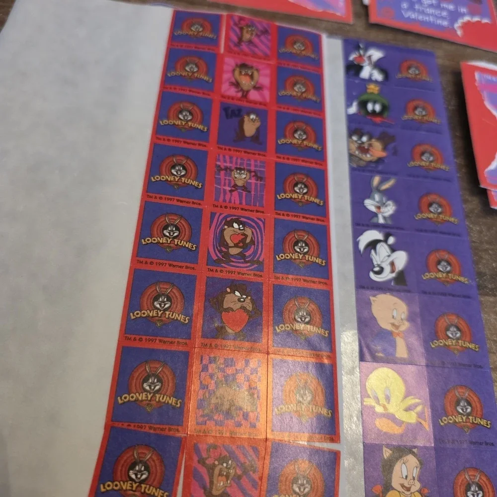Looney Tunes Tazmanian Devil Valentine's Day Cards & Stickers Lot of 6 Some Used